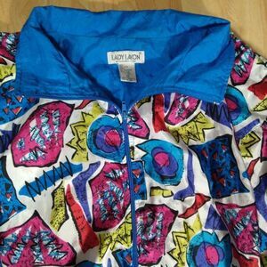 Vintage Lady Lavon Abstract Geometric Pattern Windbreaker